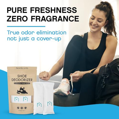 NonScents Shoe Deodorizer 1-Pack (2 Count) - Odor Eliminator, Air Freshener, Smell Absorber, Scent Remover for Shoes, Gym Bags, Soccer Cleats, Closets, Pet Area, Reusable - Shoe Deodorant - size: 1 Count (Pack of 2)