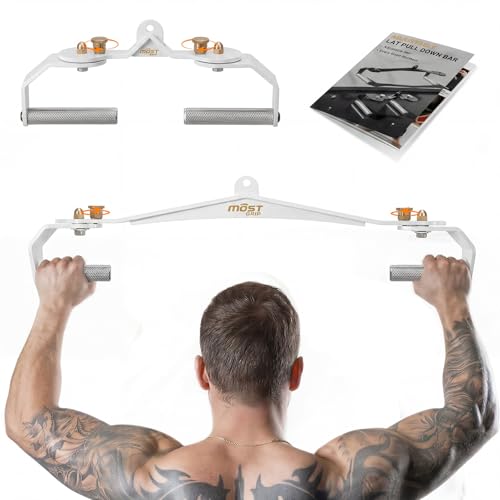 LAT Pull Down Bar Set with 360° Rotatable Handles, LAT Pulldown Attachments for Whole Back Training, Heavy-Duty Locking LAT Pulldown Bars for Home Gym Cable - color: White