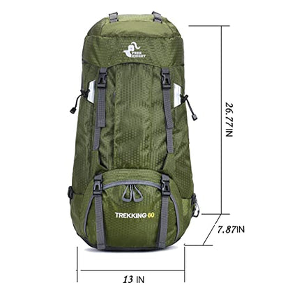Bseash 60L Waterproof Hiking Camping Backpack with Rain Cover, Large Outdoor Sport Travel Daypack Rucksack for Climbing - color: Army Green