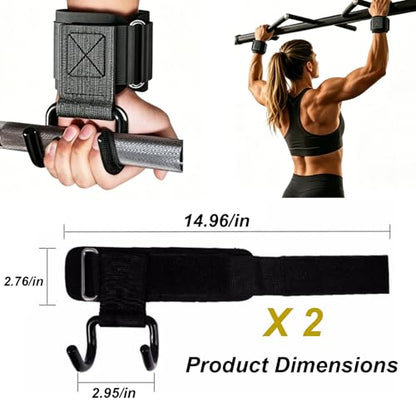 Weight Lifting Hooks with Wrist Wraps, Heavy Duty Gym Lifting Straps Grip Assist, Non-Slip Deadlift Hooks for Pull-Ups, Weight Training, Powerlifting, Workout Wrist Support for Men Women