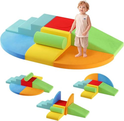 Urban Deco Large 8-Piece Foam Climbing Blocks for Toddlers, Baby Climbing Blocks, Soft Play Climbing Toys with Non-Slip Bottom, Indoor Play Gym and Activity Play Set for Climbing & Crawling