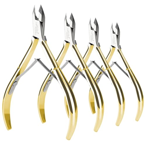 4 Packs Upgraded Cuticle Trimmer kit, 5mm Jaw, Golden | Upgraded Blades and Springs, Sharp and Labor-saving Dead Skin Clipper Tool for Women and Men - color: Golden