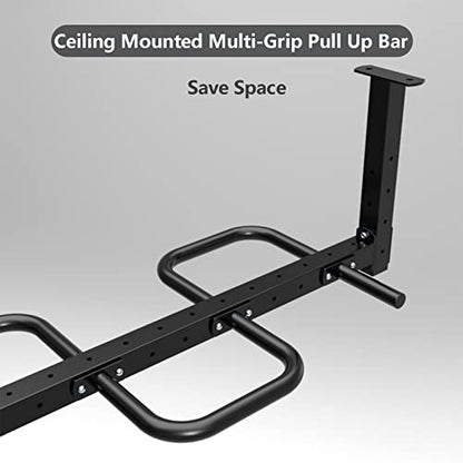 Heavy Duty Multi Grip Pull Up Bar Ceiling Mount, Multifunction Exercise Hanging Bar for Home Workouts, Indoor Upper Body Trainer Strength Training Pull-Up Bars, Steel, Max Load-Bearing 1100lbs - color: 3 siamesed