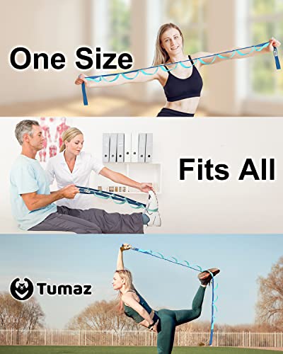 Tumaz Stretching Strap, 10-Loop Non-Elastic Yoga Strap | Designed for stretching, yoga, Pilates and rehab with 10 loops, durable webbing and a longer 79-inch design - color: Blue Classic, size: Value-Upgrade