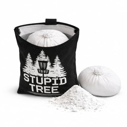 Refillable Disc Golf Chalk Bag with Carabiner, 2 Chalk Balls Included – Grip Bag for Dry Hands & Consistent Release, Frisbee Golf Accessory - style: Stupid Tree – Black