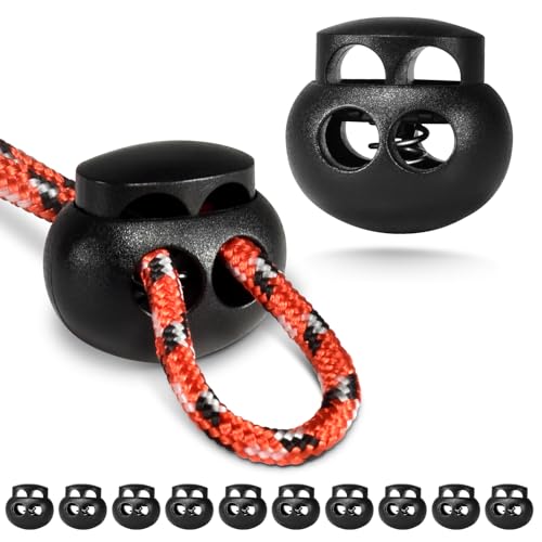 25pcs Plastic Cord Lock for Paracord, Spring Cord Lock End Stopper Fastener Slider Double Hole Toggles Clip for Drawstrings Lanyard Paracord Elastic Bungee Shock Rope Shoe Lace Tie Locks Shoelace Clip - color: 25pcs Black