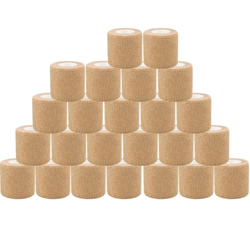 24 Pack Self Adherent Cohesive Bandage Wrap 2" x 5 Yards First Aid Tape | Vet Wrap for Dogs Non Woven Rolls Elastic Self Adhesive Tape for Sports, Wrist and Ankle Sprains (Flesh) - color: Flesh-24