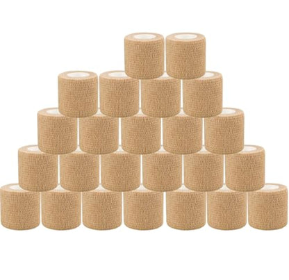 24 Pack Self Adherent Cohesive Bandage Wrap 2" x 5 Yards First Aid Tape | Vet Wrap for Dogs Non Woven Rolls Elastic Self Adhesive Tape for Sports, Wrist and Ankle Sprains (Flesh) - color: Flesh-24