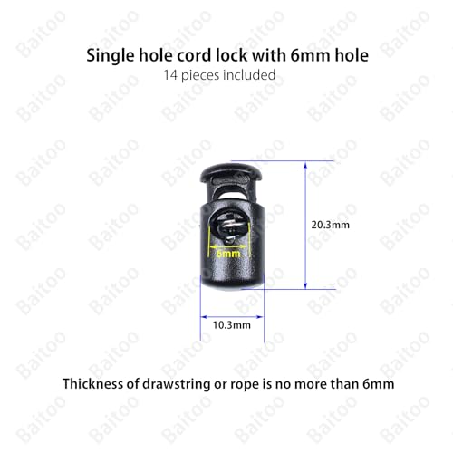 Toggles for Drawstrings,Double and Single Hole Spring Cord Locks Toggles Cord Plastic Ends Stopper for Paracord Rope - style: A1: Single Hole-6mm-14pcs