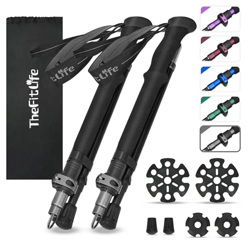 TheFitLife Collapsible Trekking Poles for Hiking – Lightweight Folding Walking Sticks for Men and Women with Extra-Long Foam Handle and Metal Flip Lock - color: Grey, size: 100-120cm for Users 5'7" or under