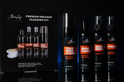 Shoe Cleaner Kit with Foam & All Fabric Cleaner, Shoe Shield Liquid, Deodoriser, Brush & Towel. Suitable for all types Suede, Sneakers, Canvas, Leather, Mesh, Woven, Knitted Shield,