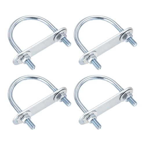 DTGN M6x42x61mm U Bolts Round Kit - 4Set - Carbon Steel U-Bolt Kit with Nuts, Washers, Frame Plate - Good for Pipe, Trailer, Automotive, Leaf Spring Fastener - size: M6x42x61mm