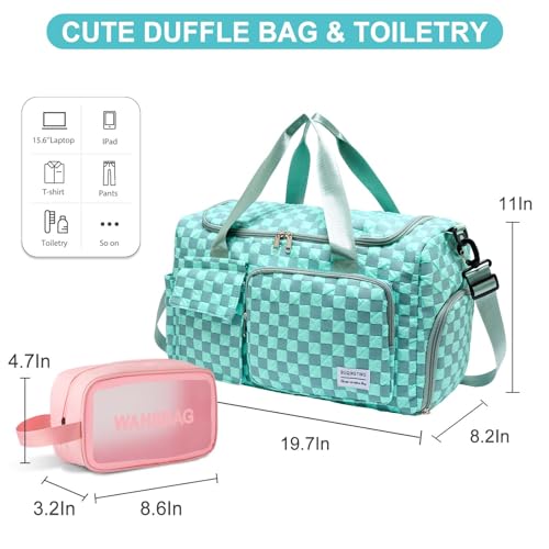 Small Gym Bag for Women, Travel Duffle Bag Carry On Weekender Bag with Shoe Compartment - color: 39#Blue Checkered, style: Gym Bag&toiletry Bag