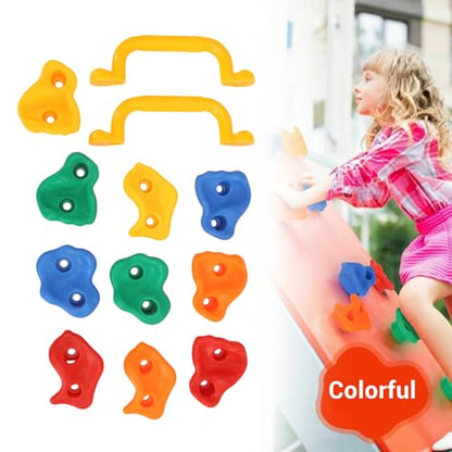 Rock Climbing Holds, Rock Wall Holds Climbing Grips Kit for Kids Indoor Outdoor, layground Play Set, Includes 2 Handles and Mounting Hardware