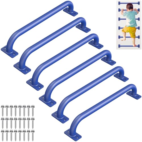 SELEWARE 6 Pcs 17" Blue Metal Playground Handles Kids Monkey Bars Indoor | 500LB Heavy Duty Fully Welded Steel Grab Bars for Indoor/Outdoor Playset Treehouse Climbing Frame Wall ladder Backyard - color: D: 17"-6 Pcs-Blue