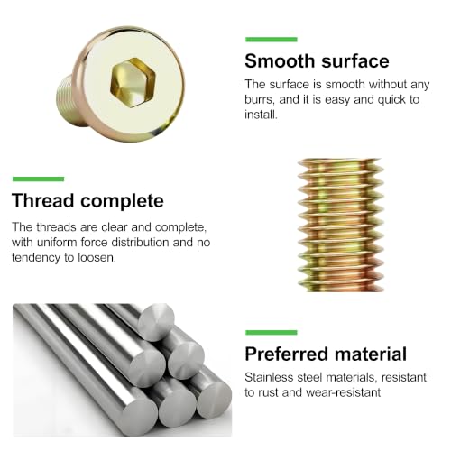 21Set Crib Screws Set,Bed Frame Bolts,Nuts and Wooden Dowel Pins Kit,Hex Socket Cap Furniture Screws&Barrel Nuts for Beds Furniture Headboards Crib Hardware Replacement Kit, M6x40/50/60/70/80mm Wrench - size: Gold-M6x40/50/60/70/80mm-21 Sets