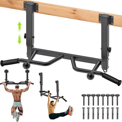 SELEWARE Heavy Duty Welded Pull Up Bar Wall/Joist/Ceiling Mount Chin Up Bar | Multifunctional Pull-up Bars w/Resistance Band Hooks for Home Gym Strength Training, Sturdy Steel Construction Support 500 lb - color: E2: Black Joist Mount Pull Up Bar