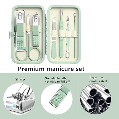 Manicure Set Nail Clipper Set Women Men Nail Clippers Kit Nail Care Kit | Fingernail Toenail Cutters Personal Care Tools Manicure Pedicure with Travel Case Nail Grooming Kit Gifts for Women Men - color: Green