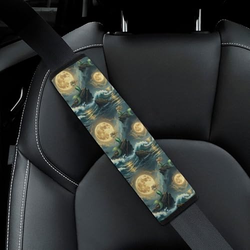 2 Pack Universal Fit Car Seat Belt Pad for Adult Use, All Vehicles, Mermaid Rock Full Moon Seat Belt Covers Cushion, Anti-Slip Pad - color: Pattern 152
