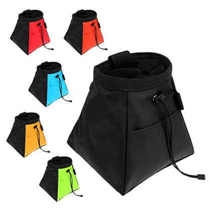 Climbing Chalk Bag Storage Bucket Stand Holder with Drawstring Closure and Soft Fleece Lining Water Resistant Material with Front and Back Poc