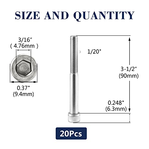 1/4-20 x 3-1/2" Socket Head Cap Screws Bolts, 20Pcs 304 Stainless Steel 18-8, Allen Socket Hex Drive, Partially Threaded, Bright Finish by SG TZH(with Hex Spanner) - size: 1/4-20 x 3-1/2"