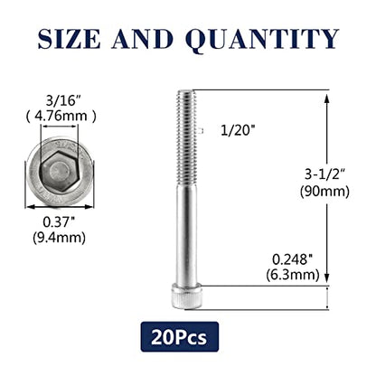 1/4-20 x 3-1/2" Socket Head Cap Screws Bolts, 20Pcs 304 Stainless Steel 18-8, Allen Socket Hex Drive, Partially Threaded, Bright Finish by SG TZH(with Hex Spanner) - size: 1/4-20 x 3-1/2"
