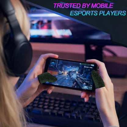 Bluradio 10 Pieces Gaming Finger Sleeves for Mobile | Perfect Touch Screen Glide - Anti-Sweat Breathable Thumb Sleeve For Gaming - Dedales Gamer Profesionales - Mobile Accessories - color: Black-Green