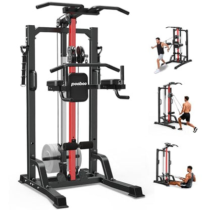 Pull Up Bar Power Tower Dip Station with Cable Machine, 450LB Home Gym | Pull up bar, dip station and 16-position cable system for pull ups, dips, lat pulldowns, rows and full-body training - color: Black-04