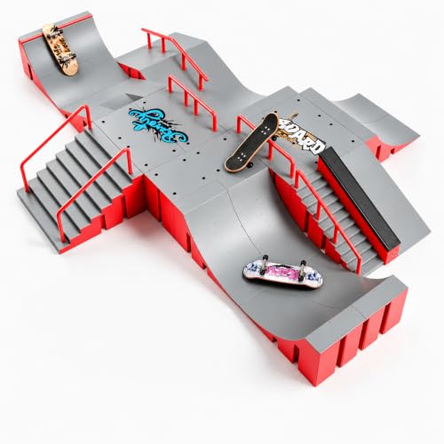 CS COSDDI Fingerboard Display Kit, Mini Skateboard Park Toy Set with 5 Upgraded Finger Skateboards & ABS Display Stand & Colorful Wheels & Tool, Bigger Heavier Fully Assembled Mini Skateboards