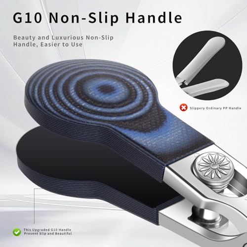 Wide Jaw Opening Nail Clippers with G10 Handle for Thick and Tough Nails, Heavy Duty Toenail Cutters for Seniors, Men and Women (Round Blue A) - color: Round Blue a