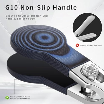 Wide Jaw Opening Nail Clippers with G10 Handle for Thick and Tough Nails, Heavy Duty Toenail Cutters for Seniors, Men and Women (Round Blue A) - color: Round Blue a