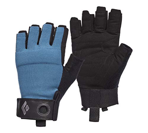 BLACK DIAMOND Men's Crag Gloves, Belaying/Via Ferrata, Leather, Breathable - color: Astral Blue (Half-Finger), size: Small