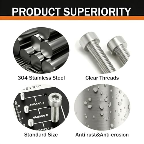 M4 x 50mm (30 Pack) Socket Head Cap Screws, 304 Stainless Steel Bolts with Hex Spanner, Allen Socket Drive, Full Thread, Bright Finish