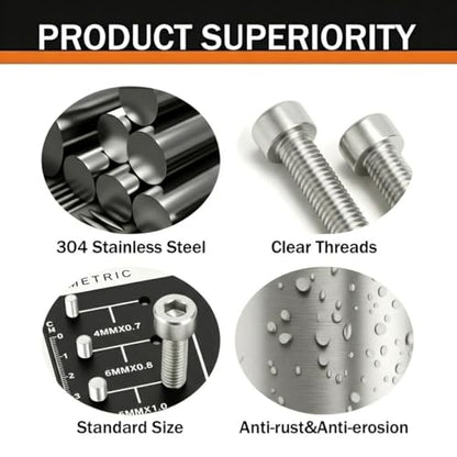M4 x 50mm (30 Pack) Socket Head Cap Screws, 304 Stainless Steel Bolts with Hex Spanner, Allen Socket Drive, Full Thread, Bright Finish