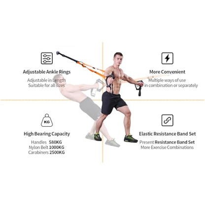 Moulyan Bodyweight Resistance Training Straps,Training straps Complete Home Gym Fitness Trainer kit for Full-Body Workout Easy Setup Gym Home Outdoors