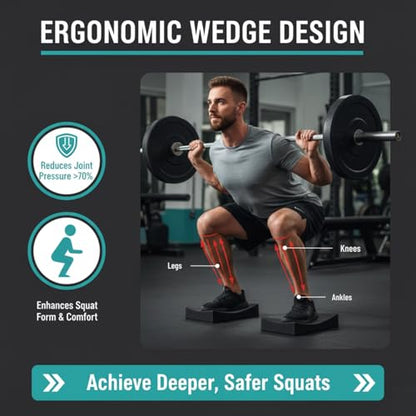 Non-Slip 2-Pack Squat Wedge Block for Men & Women, Heel Elevated Squat Wedges for Barbell & Goblet Squats, Weightlifting, Calf Raises, Ankle Mobility & Balance, High-Density Foam Slant Boards with Storage Bag