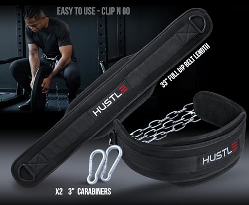 Dip Belt with Chain for Weightlifting – 42in Steel Belt Chain, 7in Padded Back Support, 400lb Capacity – Weighted Belt for Pullups, Dips, Squats – Heavy Duty Weight Belt for Men and Women