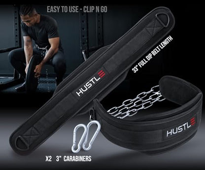 Dip Belt with Chain for Weightlifting – 42in Steel Belt Chain, 7in Padded Back Support, 400lb Capacity – Weighted Belt for Pullups, Dips, Squats – Heavy Duty Weight Belt for Men and Women
