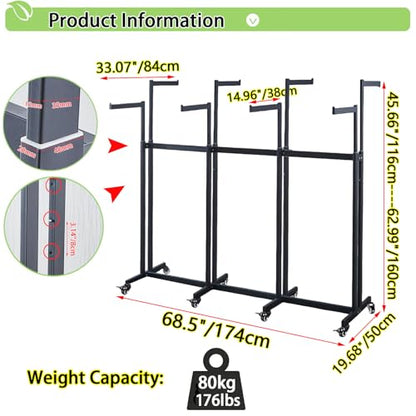 Floor Standing Metal Garment Rack - Heavy Retail Display Racks With Wheels, 8 Arms Clothing Rack, Square Tubing Portable Shirt Racks, Merchandise Display For Hanging Clothes (L-Black) - color: L-Black