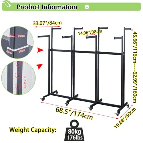 Floor Standing Metal Garment Rack - Heavy Retail Display Racks With Wheels | 8 Arms Clothing Rack, Square Tubing Portable Shirt Rack, Merchandise Display RackFor Hanging Clothes (L-Pink) - color: L-Pink