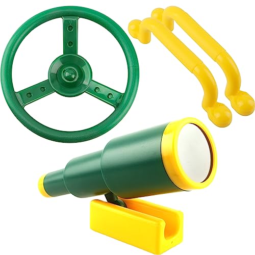 Playground Accessories Swingset Plastic Pirate Ship Steering Wheel Safety Handles Telescope for Kids Outdoor Playground Treehouse Jungle Gym Accessories (4 Pcs- Green,Yellow Set) - color: 4 Pcs- Green,yellow Set