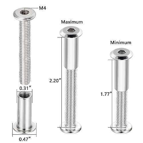 100 Sets Silver M6x40mm Furniture Bolts Metric Hex Screw Bit Set Metal Deck Screws for Furniture Screw Socket Cover Wood Socket Cap Bolt Kit - size: M6x40mm