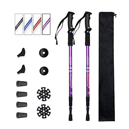 Aihoye Trekking Poles,Adjustable Shock Absorbing Hiking Walking Stick-2Pcs | Aviation aluminum,Collapsible, Lightweight, All-terrain walking poles, Carry bag included - color: purple