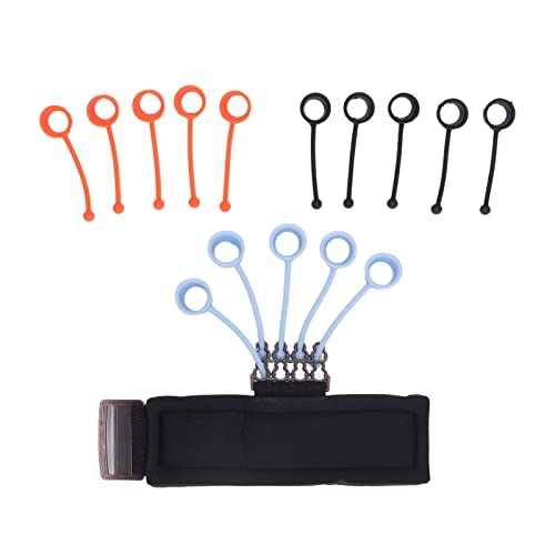 Silicone Finger Exerciser Elastic Finger Grip Trainer for Hand Muscle Strength Flexibility, Suitable for Rock Climbing, Guitarists - 1 X Wrist Tensioner 10 X Sleeve - color: Black