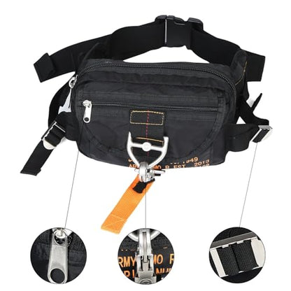 Tactical Waist Bag Parachute Buckle Multi-Pocket FannyPack Black | Koisgext tactical waist bag, tear-resistant nylon, 9"x5.2"x2.4", 0.8 lbs, parachute buckle, multi-pocket, zipper pockets - color: Black
