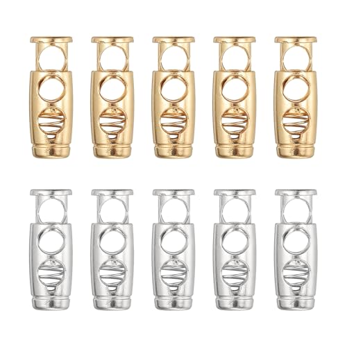PATIKIL 10PCS Metal Cord Locks for Drawstrings, Spring Cord Lock Toggles Stopper Clamp 2 Holes Adjustable Slider End Fastener - color: Gold Silver