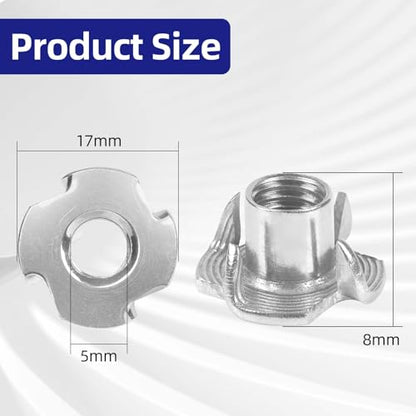 M5 T-Nuts 304 Stainless Steel, 4-Pronged Tee Nut for Wood, Rock Climbing Holds, Furniture, 50 PCS - color: 304 Stainless Steel, size: M5