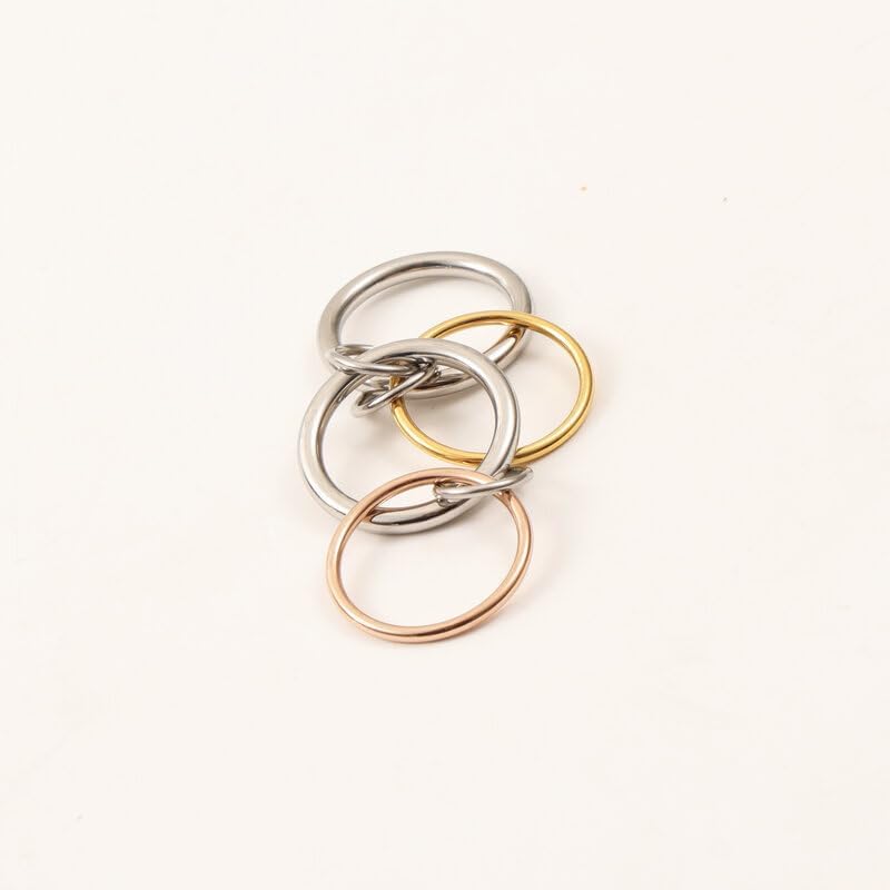 Shapes Studio Trio Linked Ring, stackable Ring, Minimalism style for women, Never Tarnish - size: 8, style: Four Band (two silver)