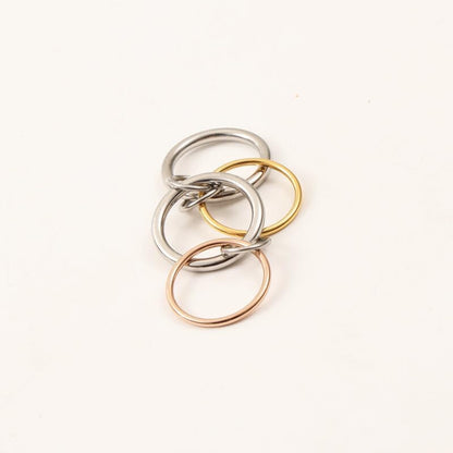 Shapes Studio Trio Linked Ring, stackable Ring, Minimalism style for women, Never Tarnish - size: 8, style: Four Band (two silver)