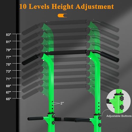 SogesPower Power Tower Dip Station Pull Up Bar for Home Gym Adjustable Height Strength Training Workout Equipment,Pull Up Bar Station - color: Green
